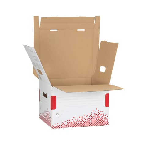 Scatola archivio Esselte SPEEDBOX con coperchio integrato bianco/rosso 32,5x26,3x36,7 cm - 623912